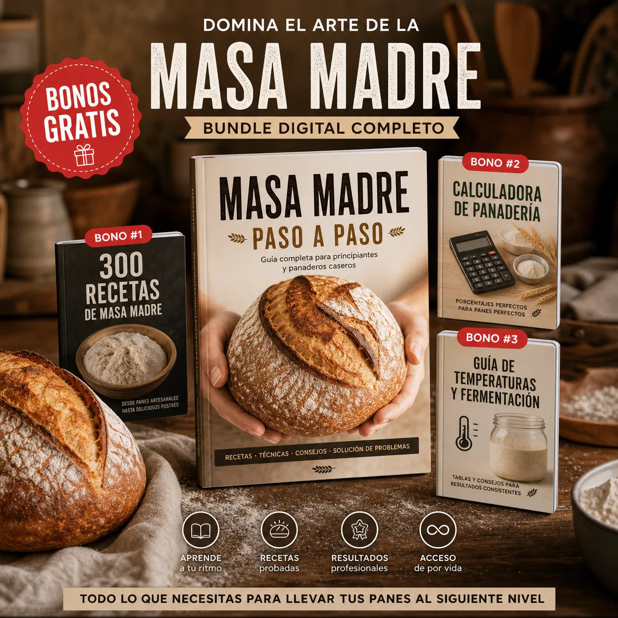 Como hacer masa madre paso a paso + 300 recetas y 3 bonos de regalo